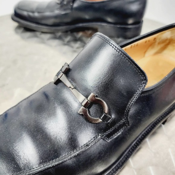 Vintage Salvatore Ferragamo Black Leather Slip on Moccasin Gancini Horsebit 8.5D - Picture 4 of 13